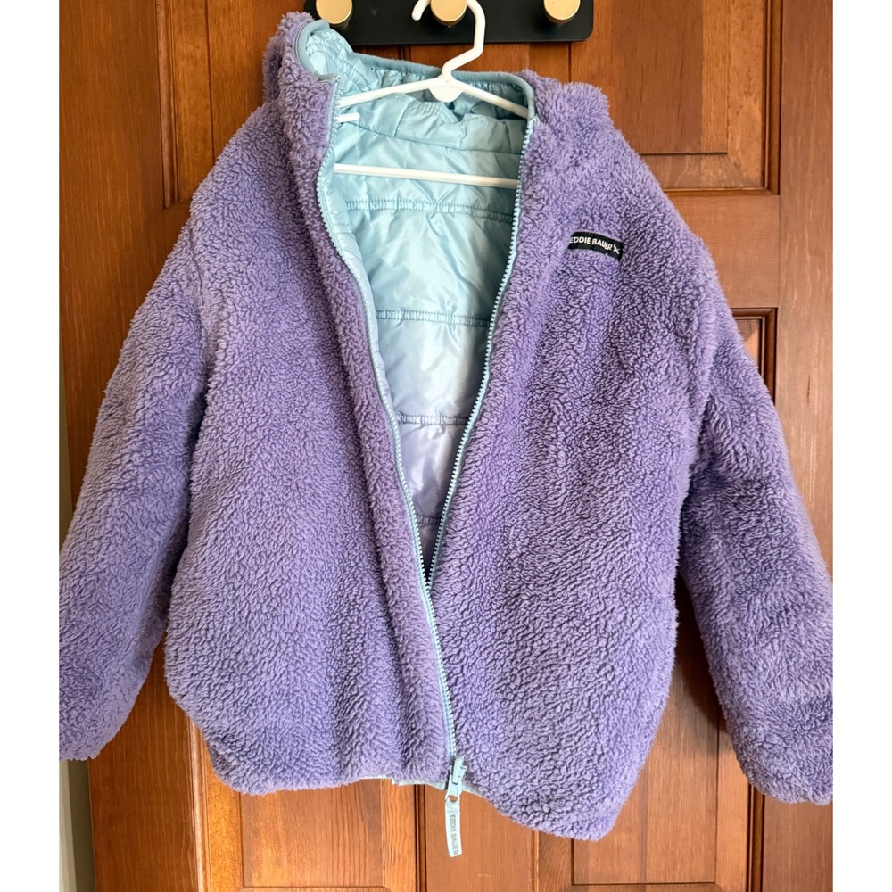Eddie Bauer Girls‎ Reversible Jacket Size M 10-12 Purple Ombré Cozy Fleece Lined - Picture 3 of 14